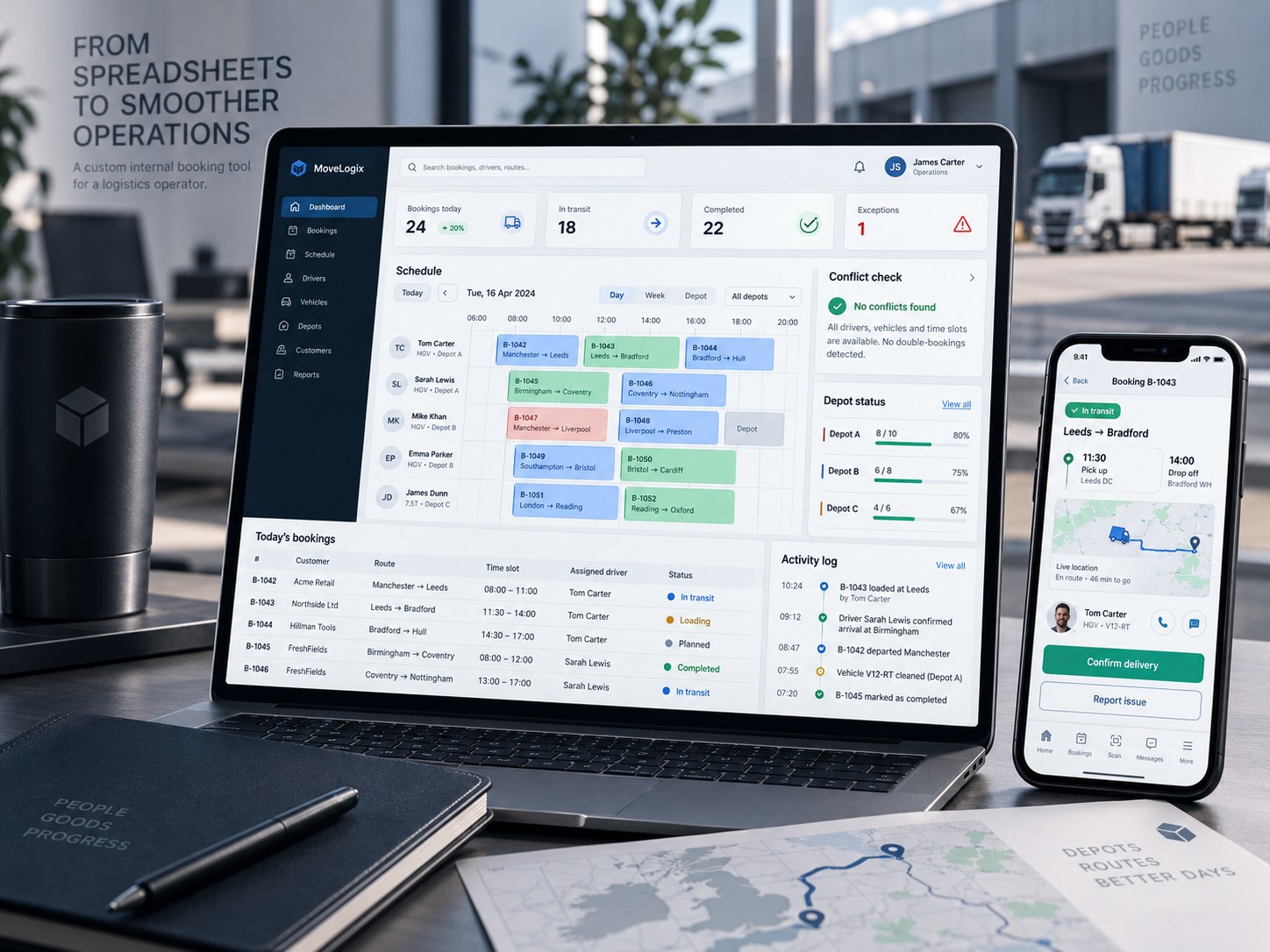 Logistics dispatch and booking dashboard